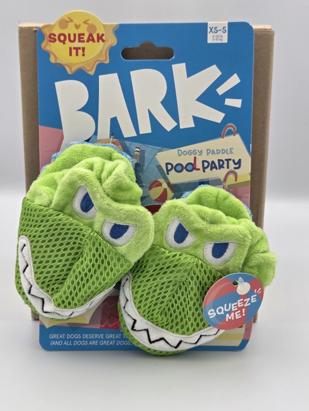 BARK Doggy Paddle Pool Party Green Crocks Squeak Toy Pair Nwt